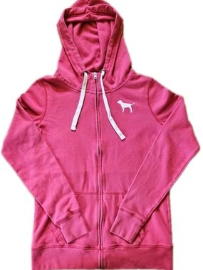 VTG VS PINK Perfect Full Zip Hoodie Hot Pink Dog Logo S